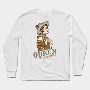 Queen Of Diamonds: Retro Tattoo Cowgirl With A Diamondback Rattlesnake Long Sleeve T-Shirt